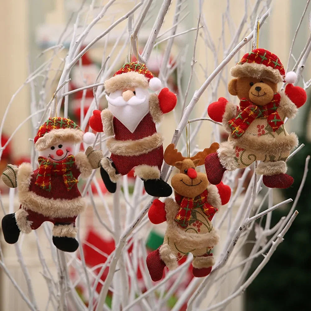 Set of 4 Plush Christmas Tree Ornaments Faux Fur Trim - Image 3