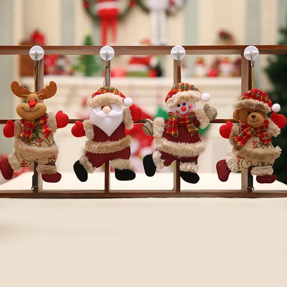 Set of 4 Plush Christmas Tree Ornaments Faux Fur Trim - Image 4