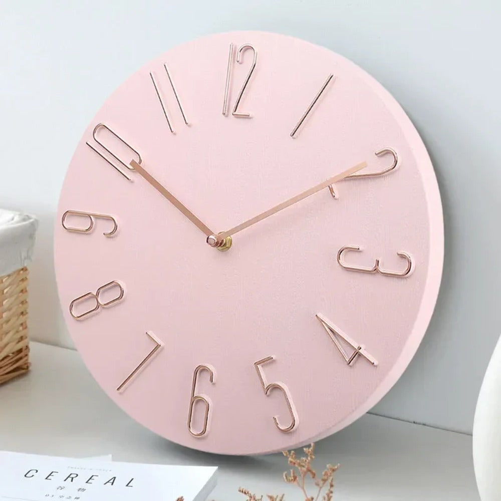 Modern Round Wood Grain Wall Clock Silent Non Ticking