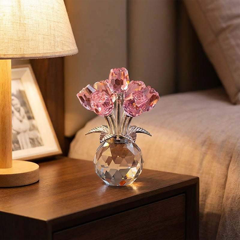 Crystal Rose Figurine Eternal Glass Flower Vase Gift Her - Image 2