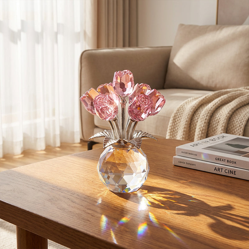 Crystal Rose Figurine Eternal Glass Flower Vase Gift Her - Image 5