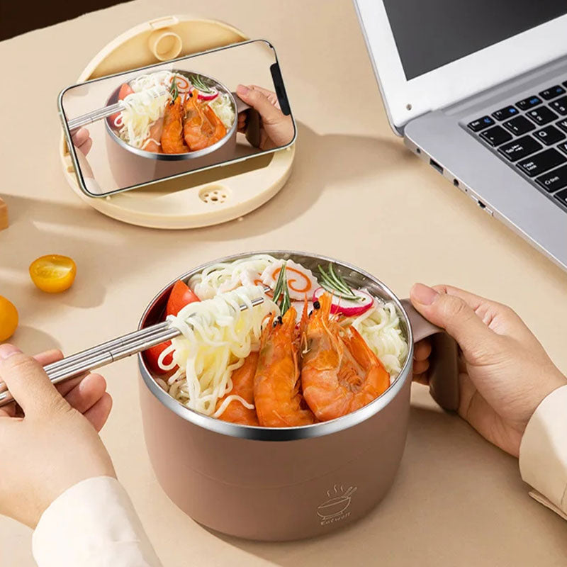 Stainless Steel Ramen Bowl Drain Lid Insulated Anti-Scald 1200ml - Image 4
