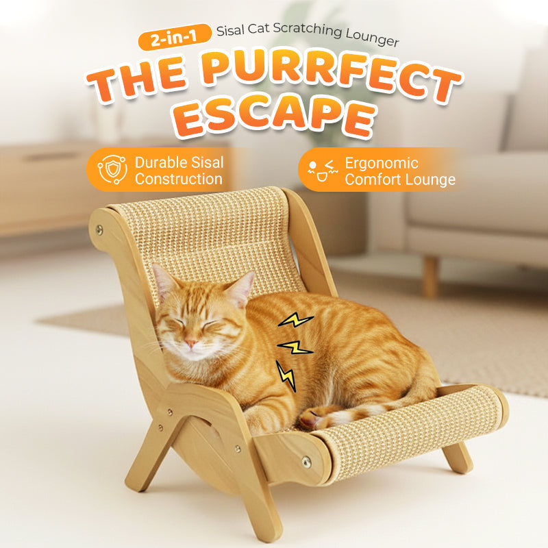Cat Scratching Lounger Sisal Scratcher 2 in 1 Bed Durable Wooden