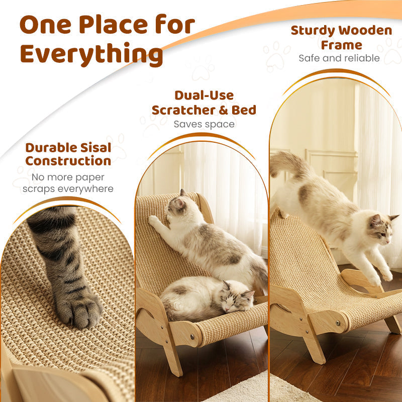 Cat Scratching Lounger Sisal Scratcher 2 in 1 Bed Durable Wooden - Image 4