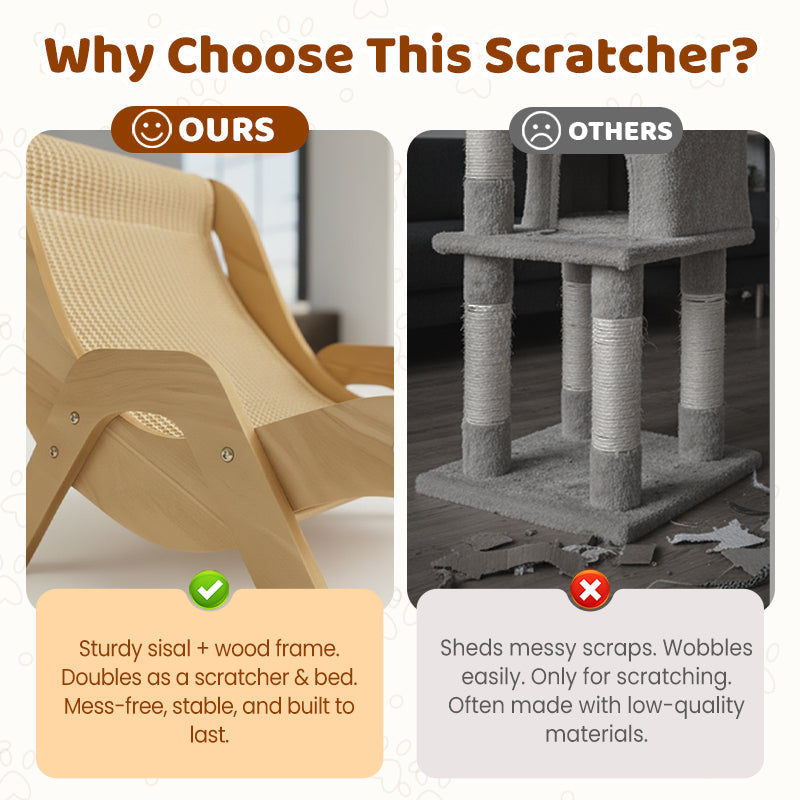Cat Scratching Lounger Sisal Scratcher 2 in 1 Bed Durable Wooden - Image 5