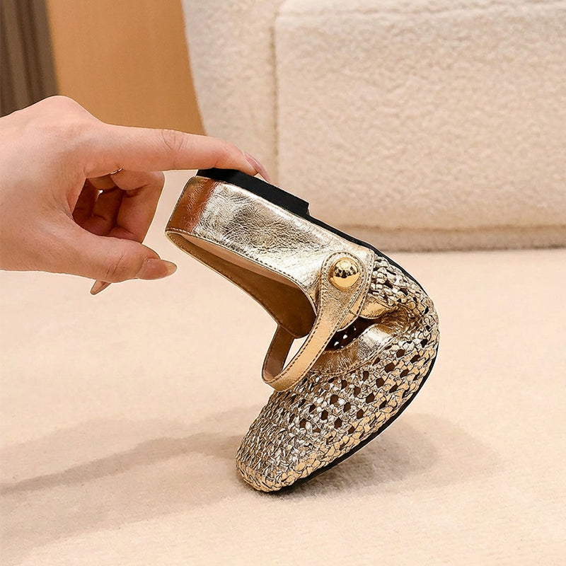Women's Mary Jane Mules Woven Square Toe Slip On Flats - Image 6