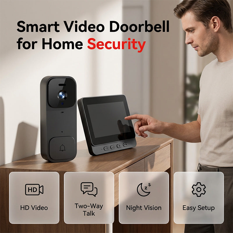 Wireless Doorbell Monitor 4.3" Screen Two-Way Audio Night Vision