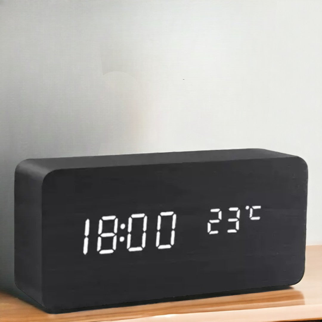 LED Smart Alarm Clock | Modern Voice-Controlled Wooden Design - Image 2