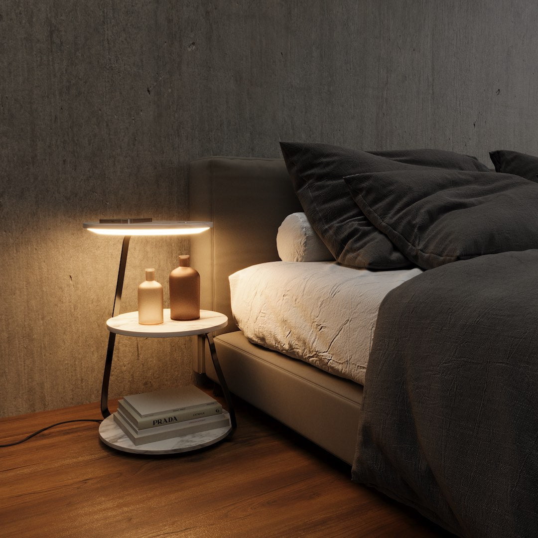 Side Table Bedside Lamp Double Tier Design with Integrated Light