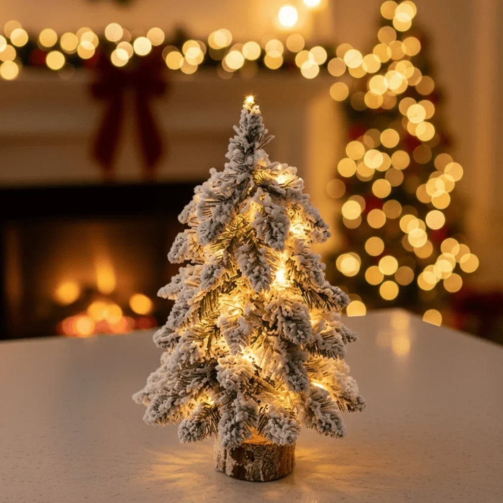 Flocked Artificial Tabletop Christmas Tree Warm White LED Lights