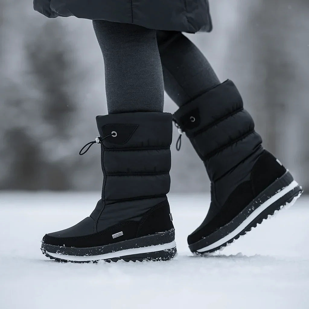 Quilted Mid Calf Waterproof Snow Boots Side Zipper