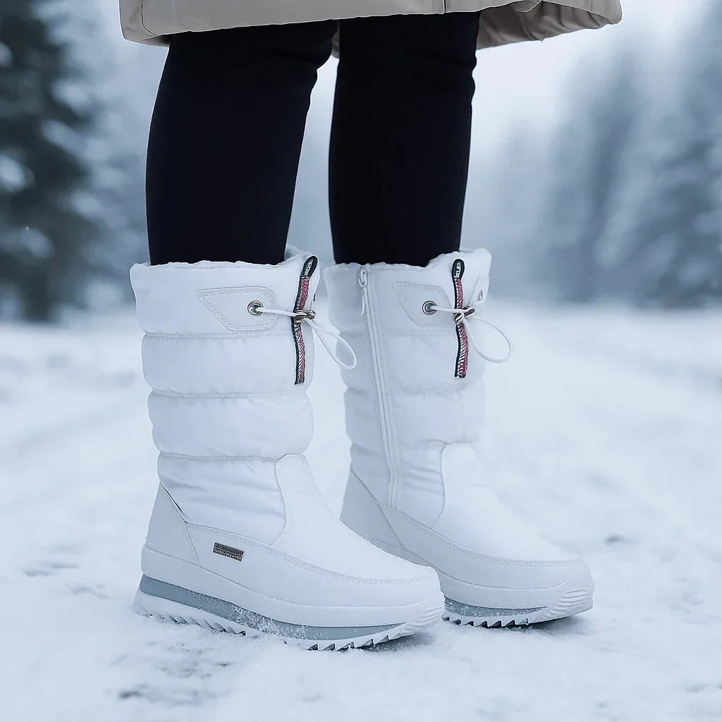 Quilted Mid Calf Waterproof Snow Boots Side Zipper - Image 2
