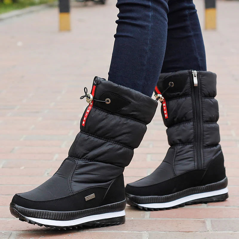 Quilted Mid Calf Waterproof Snow Boots Side Zipper - Image 4