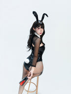 Women Faux Leather Bunny Bodysuit - Image 5