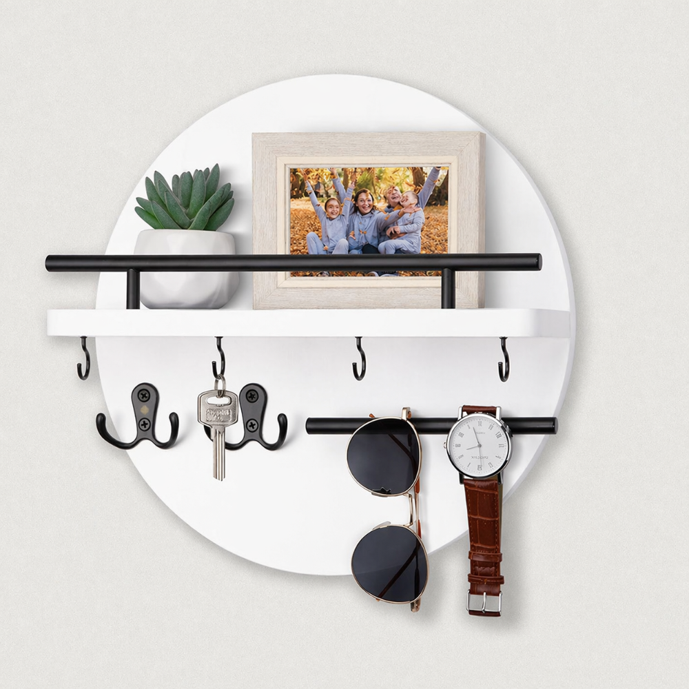 Wooden Key Holder Wall Mounted Entryway Organizer Shelf - Image 6