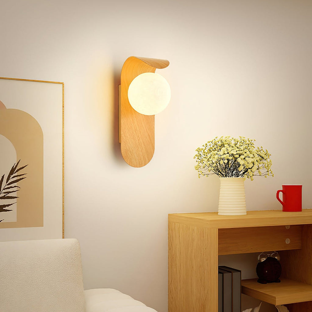 Naoren – Wood Effect Spherical LED Wall Light - Image 2