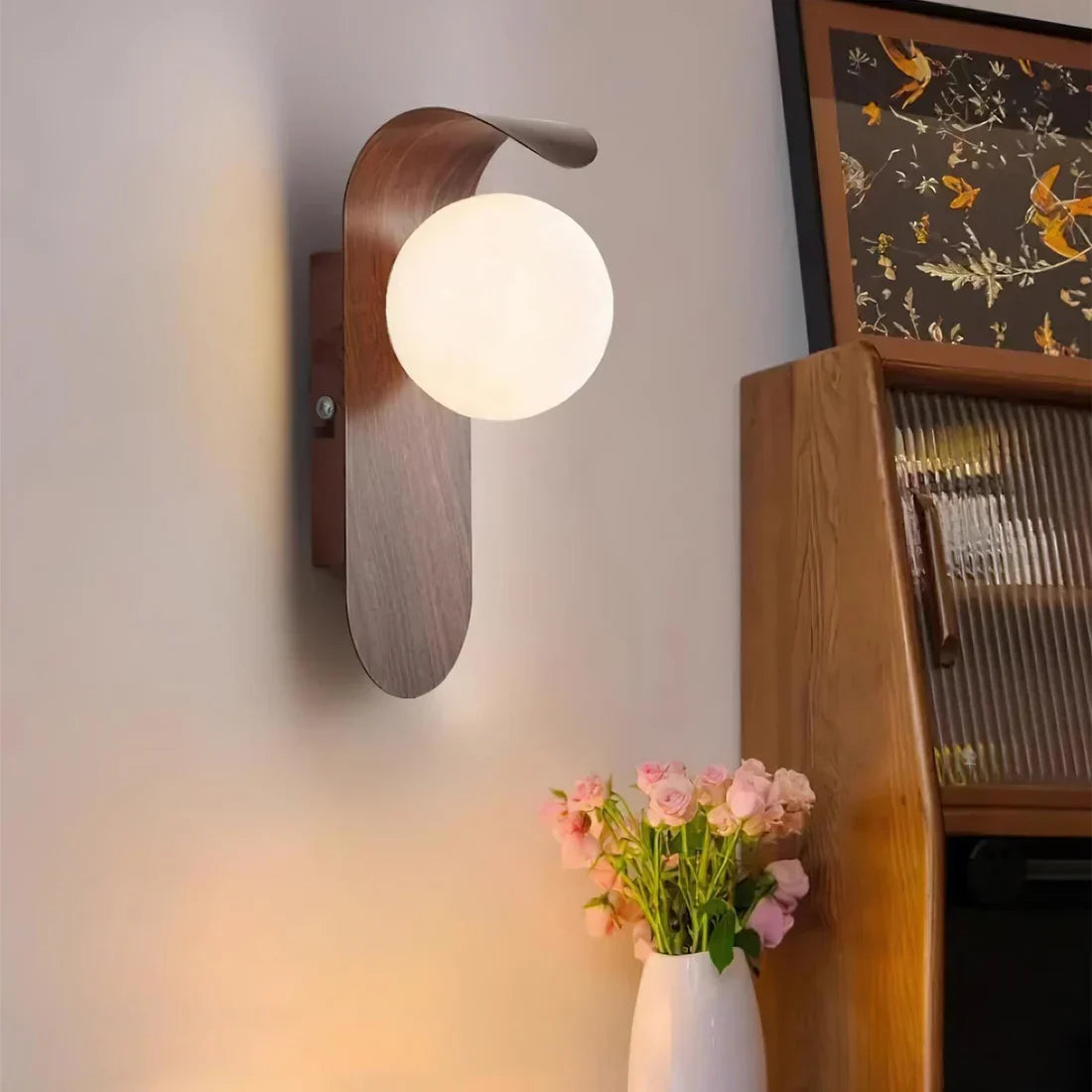 Naoren – Wood Effect Spherical LED Wall Light - Image 4